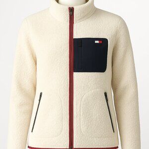 Tommy Hilfiger Sherpa Zip-Front Jacket Size L – Cream/Red Trim